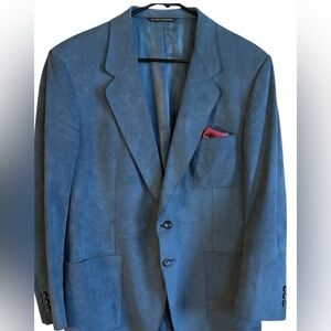 Men's custom made slate blue suede blazer made in USA, size 40R